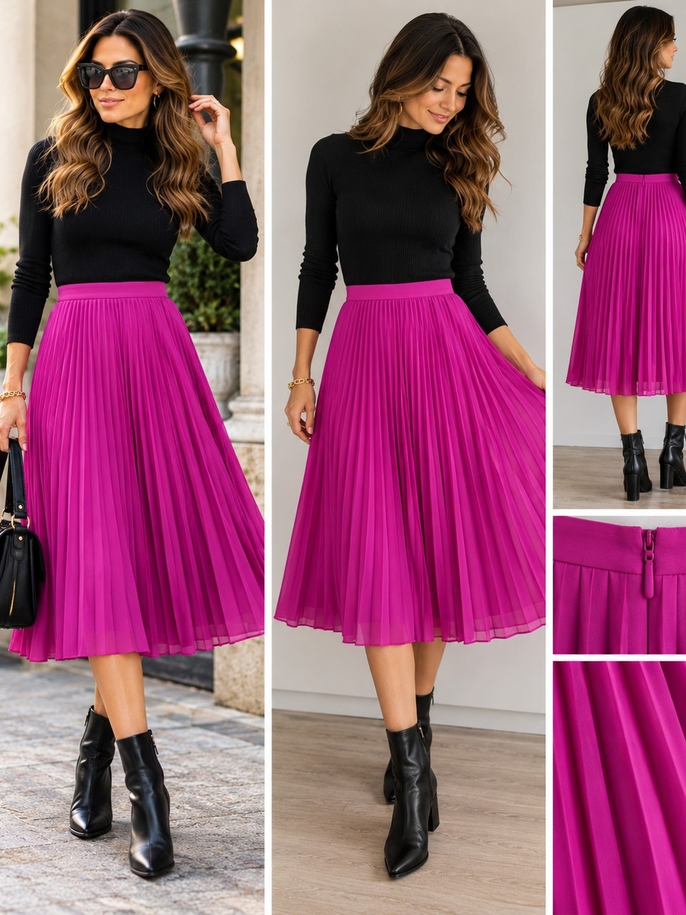 NWT J. Crew Pleated Midi Skirt - Fuchsia